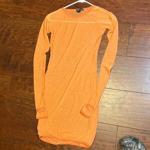 Vibrant neon Orange Long Sleeve Dress